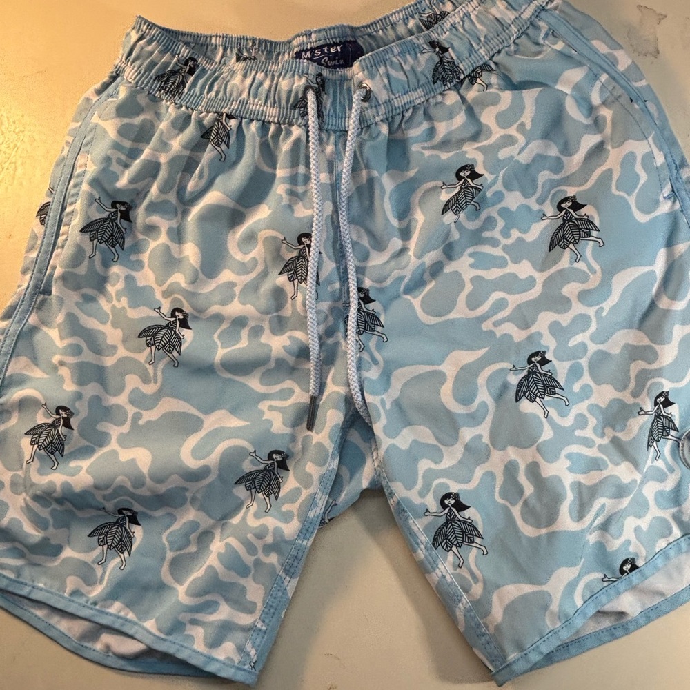 Stylish Light‎ Blue Swim Trunks with Pattern